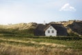 Reed roof house on dunes on Sylt island at North Sea. Frisian house Royalty Free Stock Photo
