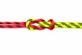 Reef, Hercules, square, double or brother hood Binding knot binding two colored red and green ropes. nautical loop Royalty Free Stock Photo