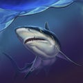 Reef shark on depth realistic background illustration.