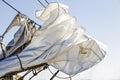 Reefed sails and blue sky Royalty Free Stock Photo