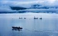 Reefnet Salmon Fishermen on a Foggy Day Royalty Free Stock Photo