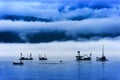 Reefnet Salmon Fishermen on a Foggy Day Royalty Free Stock Photo