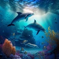 Reefs and dolphines Royalty Free Stock Photo