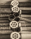 Reel and coil of cotton and wollen yarn to sew or stich Royalty Free Stock Photo