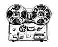 Reel reel tape recorder retro style sketch hand drawn Music concept Royalty Free Stock Photo