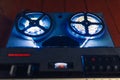 Reel to reel audio tape recorder with blue led light strip Royalty Free Stock Photo