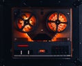 Reel to reel audio tape recorder with orange led light strip Royalty Free Stock Photo