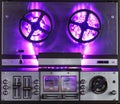 Reel to reel audio tape recorder with purple led light strip