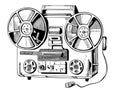 Reel-to-reel stereo tape recorder retro sketch, hand drawn in doodle style Royalty Free Stock Photo