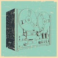 Reel to reel tape recorder retro poster Royalty Free Stock Photo