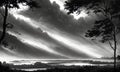 reen forest, the sun behind the clouds, a flowing river, Generative AI, Generative, AI