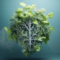 reen plant in the shape of a lungs on blue pastel background