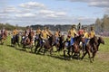 Reenactment of the Borodino battle between Russian and French armies in 1812