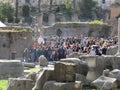 Reenactment of Julius Caesar`s funeral in the Roman Forum