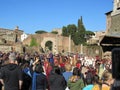 Reenactment of Julius Caesar`s funeral in the Roman Forum