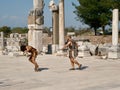 Reenactment Performers at the Ancient Ruins of Ephesus in Turkey Royalty Free Stock Photo