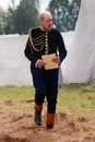 Reenactor at Borodino battle historical reenactment in Russia