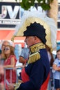 The reenactor dressed as Napoleonic soldier for celebration the Napoleon birthday who was born in Ajaccio. Corsica