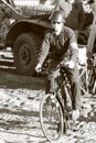 Second world war II dutch soldier reenactor on bike