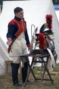 Reenactor man at Borodino battle historical reenactment in Russia