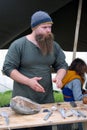 Reenactor man shows his skills