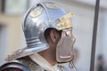 Reenactor wearing Galea, ancient roman helmet