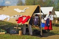 Reenactor woman at Borodino battle historical reenactment.