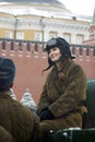 Reenactor woman on the Red Square in Moscow Royalty Free Stock Photo