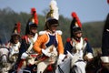 Reenactors cuirassiers at Borodino battle historical reenactment in Russia