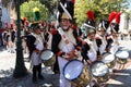 The reenactors dressed as Napoleon epoch soldiers for celebration the Napoleon birthday who was born in Ajaccio 250 years ago