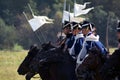 Reenactors dressed as Russian army soldiers at Borodino battle historical reenactment in Russia Royalty Free Stock Photo