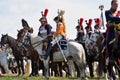 Reenactors dressed like French army soldiers at Borodino battle historical reenactment in Russia Royalty Free Stock Photo