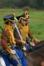 Reenactors dressed like Russian army soldiers at Borodino battle historical reenactment in Russia Royalty Free Stock Photo