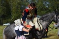 Reenactors man and woman at Borodino battle historical reenactment in Russia Royalty Free Stock Photo