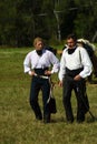 Reenactors man and woman at Borodino battle historical reenactment in Russia Royalty Free Stock Photo