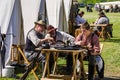 Reenactors Preparing for Battle Royalty Free Stock Photo