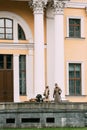 Reenactors White Guard at the entrance to the palace. Gomel, Bel