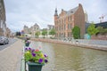Reep canal with Historical school building, protected monument in Ghent Royalty Free Stock Photo