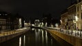 Reep canal at night in the city of Ghent Royalty Free Stock Photo