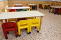 Refectory of a school for children with small chairs and tables Royalty Free Stock Photo