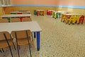 Refectory tables and chairs in a kindergarten Royalty Free Stock Photo