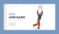 Refer and Earn Landing Page Template. Male Character with Share Link Icon. Sharing Information in Network