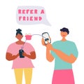 Refer a friend concept, friend referring and receiving gift