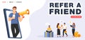 Refer a friend concept. Man with a megaphone invites his friends to referral program. Royalty Free Stock Photo