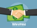 Refer a Friend Concept. Vector Illustration of hand sharing money
