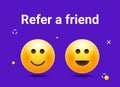 Refer friend emoji referral icon 3d vector illustration background. Refer friend emoji concept