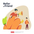 refer a friend illustration concept. affiliate marketing strategy. people character shout megaphone sharing referral business Royalty Free Stock Photo