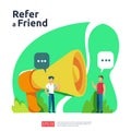 refer a friend illustration concept. affiliate marketing strategy. people character shout megaphone sharing referral business Royalty Free Stock Photo