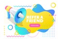 Refer a friend poster, banner design. Vector 3d isometric illustration for business marketing, referral network program Royalty Free Stock Photo