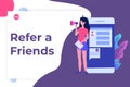 Refer a friend, shout on megaphone, flat style concept. Sharing Referral Code.